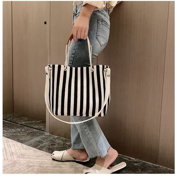 Dam Canvas Sommar Tote Väskor Small Medium Strandväska Axelväska Daglig Arbetsväska