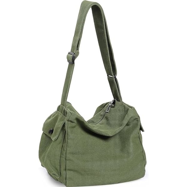 Canvas Crossbody-väska för kvinnor och män, stor axelväska