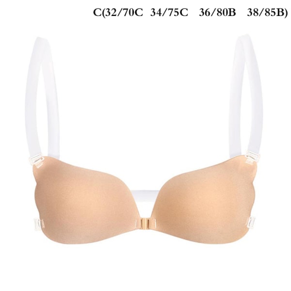 1:a Kvinnor Osynlig BH Push Up Silikon BH med Transparent C Apricot