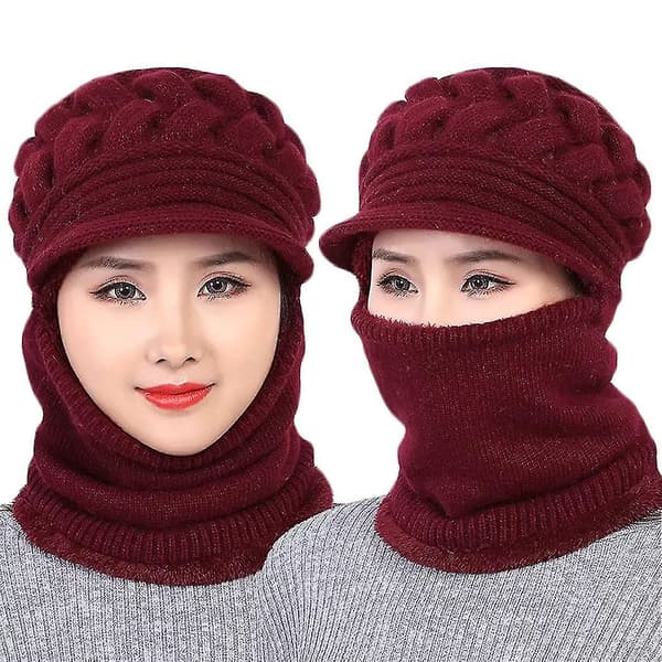 Vintermössa för kvinnor, vintermössa Scarf Slouchy Snow Stickad Skull Cap för tjejer Red