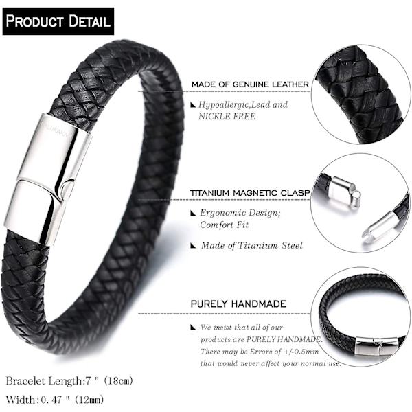 Barn Solo Junior Pojk Armband i äkta läder Brun/klassisk Svart 6-12+3 år. Guldsilver Svart Titan magnetlås 7\"-7,7\" (18-19,5 cm) med