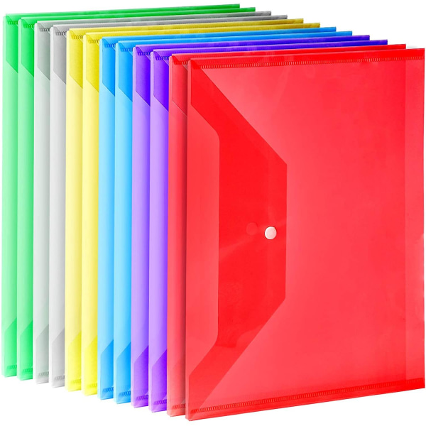 12-pack plastkuvert, genomskinliga A4-påsar för dokumentorganisation (6 olika färger)