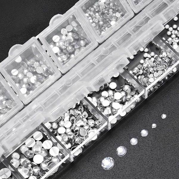 2000 Rhinestone Nageldekorationer Kristall - Olika Storlekar i Ask