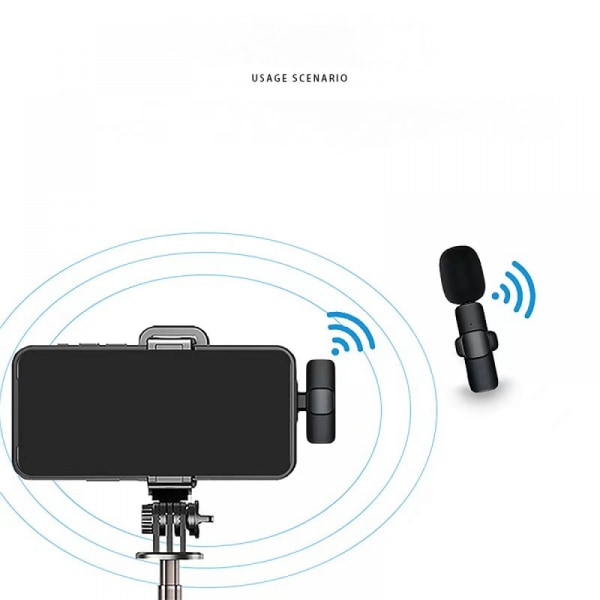 Trådlös mikrofon för iPhone iPad, Minimikrofon, Trådlösa mikrofoner, Trådlös Lavalier-mikrofon, Clip-on-mikrofoner, Mikrofon