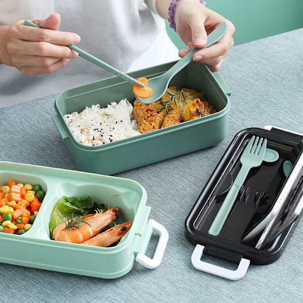 2-lagers Bento Box Anti-läckage Lunchlåda för Kontor med Bestick Mikrovågsugn Säker Enkel Barn Studenter Picknick Matbehållare Blue