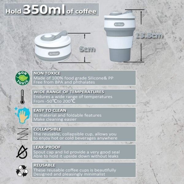 Hopfällbar kaffekopp cover med lock (350 ml, BPA-fri återanvändbar kaffekopp)