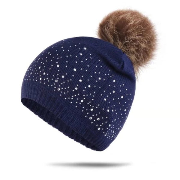 Mode Rhinestone Inlay Solid Color Baby Pompom Hat black