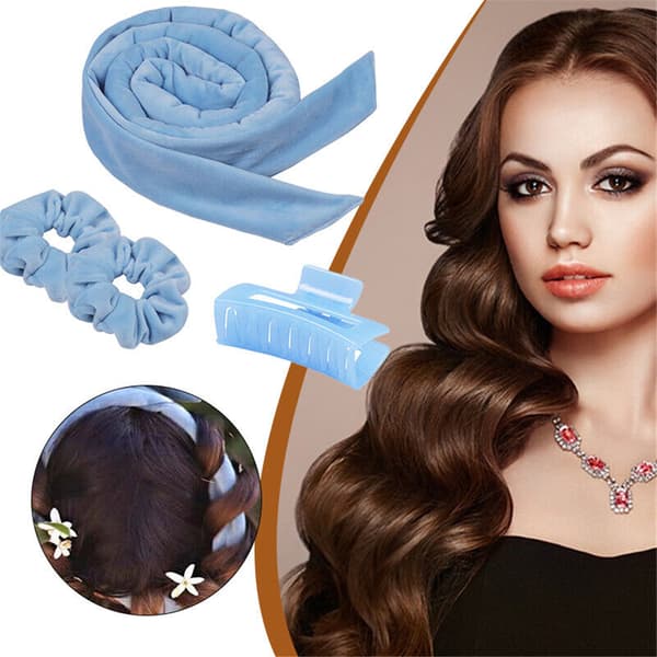 Värmefri Curling Pannband Curl Ribbon med Hårclips blue
