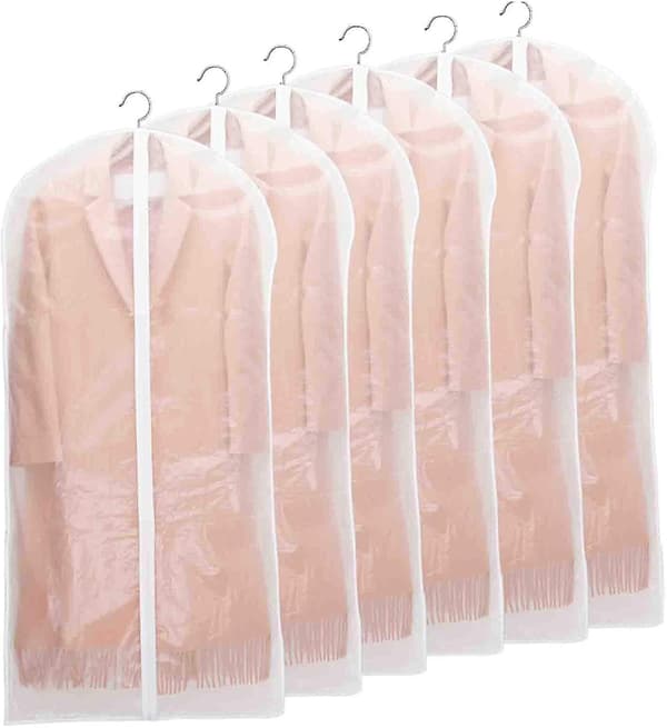 Plastpåsar för kläder, [6-pack] Transparenta klädskydd med dragkedja 60x100cm