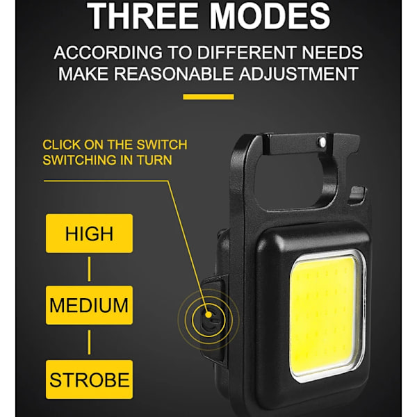 COB Ficklampa Mini Bärbar Nyckelringlampa 4 Belysningslägen EDC Fackla