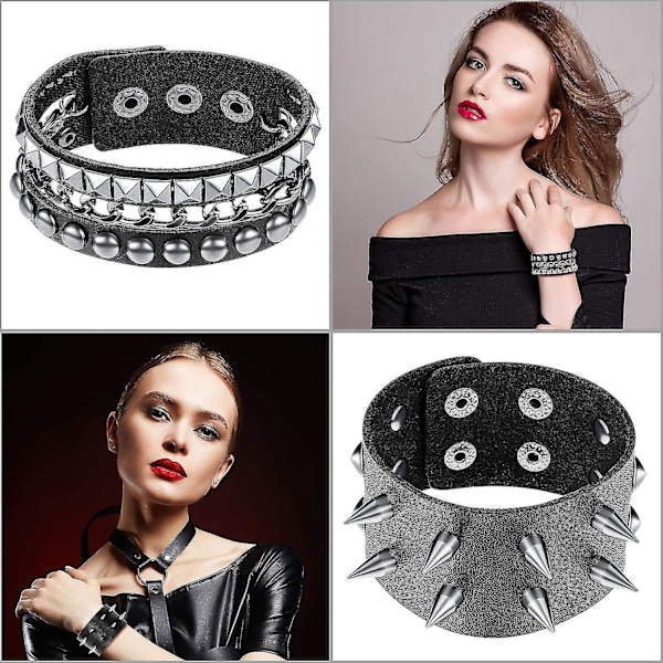 6 st Punk Nitar Armband Läder Nitar Armband Manschett