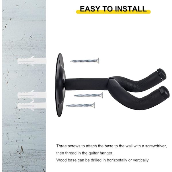 2-PACK Gitarrväggfäste, Svart Metall Väggmonterat Gitarrställ Hängare Hållare Ställ för Akustisk Elgitarr Bas Folkgitarr Ukulele Mandolin Banjo