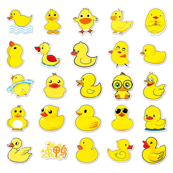50 st. Cartoon Little Yellow Duck Personliga Graffiti Vattentäta Dekaler för Resväska, Anteckningsbok, Kylskåp, Vattenflaska