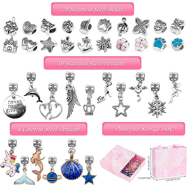 60 stycken barnsmycken, charm armband för flickor, smyckestillverkning för barn