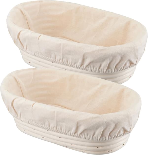 2-pack proofing basket - Oval 10 inch bread proofing basket - Handmade from natural rattan - Includes linen cloth - For sourdough and bread baking