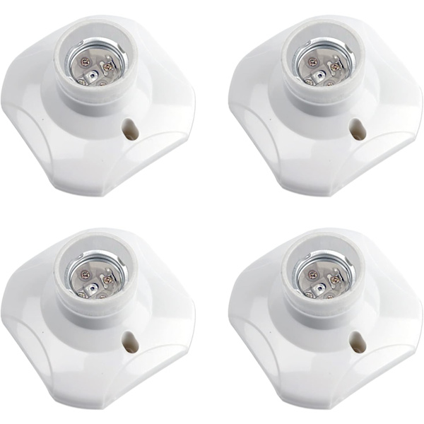 E27 skruvbar taksockel, E27 garageuttag, AC 220-240V, LED-lamphållare, vit plastlampfot, set om 4