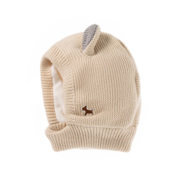 Varm stickad mössa för bebis och barn, vinter/snö mössa med öron Off-white