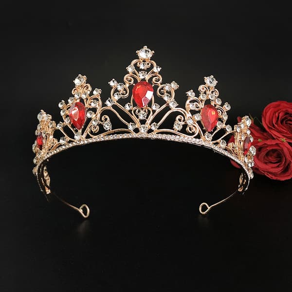 1 bit röd ädelsten krona barock drottning krona strass krona bröllop tiara bröllopsfest tiara