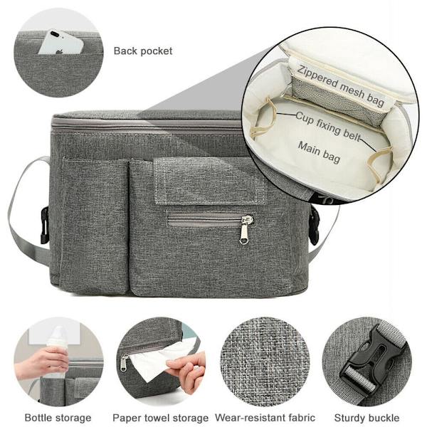 Baby Förvaringsväska Organizer Mamma Mugghållare GRÅ grey