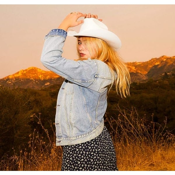 Cowboyhatt i Stetson-stil, sommar, västerländsk ridning, bred brätte, blå