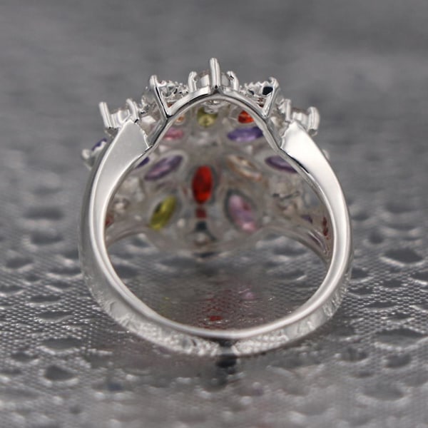 Kvinnor Flerfärgad Cubic Zirconia Inlagd Ring Bröllop Engagemang Smycken Present US 10
