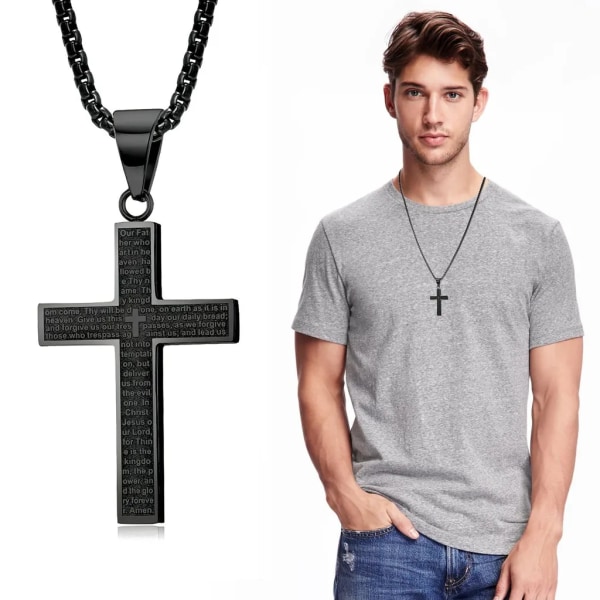 Freetoo Cross hänge halsband herr rostfritt stål kors hänge halsband med kedja