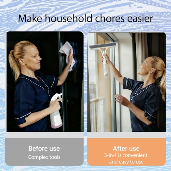 3-in-1 Window Cleaning Squeegee, Multifunctional Spray Window Scraper Cleaning Tool, Mirror Squeegee, Scraper and Scrub Bottle Window Squeegee