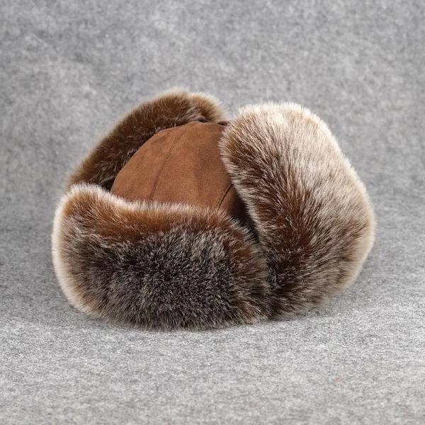 Vinterplysch Bombermössor Unisex Varma Snöhuvor Öronlappsmössor brown