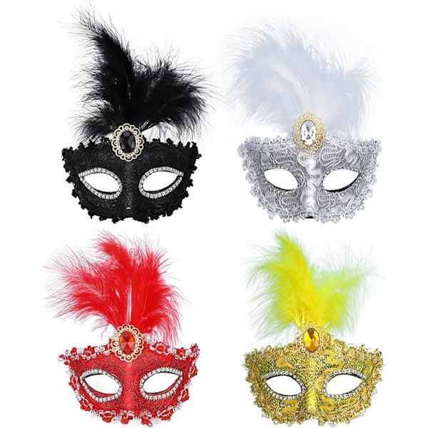4 delar damer maskeradmasker, Mardi Gras halvansiktsmasker