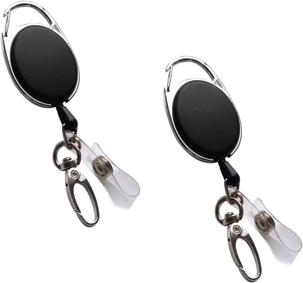 Infällbar märkesrulle med klolås och klämma för ID-korthållare (2-pack)