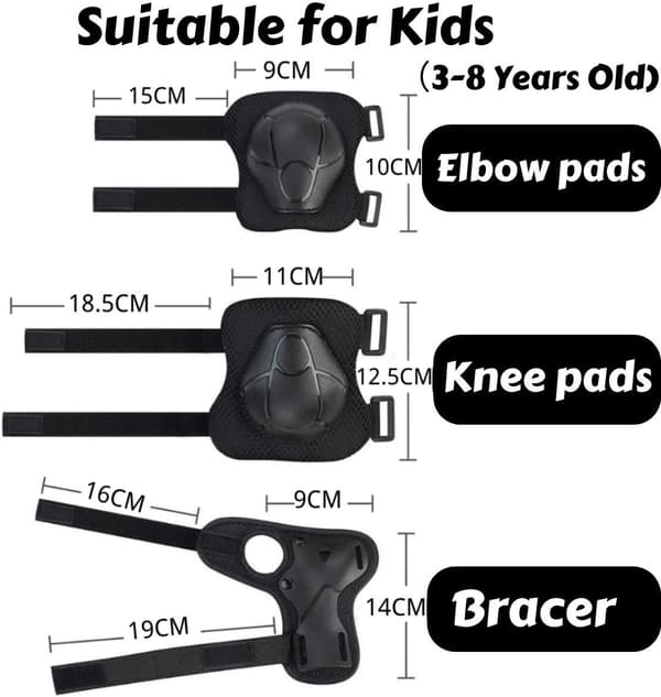 Set för barn, 6 st Handledsskydd Knäarmbågsskydd för barn Skydd Skateboard Skating - Svart