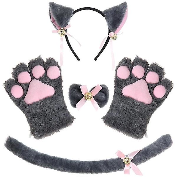Söt katt Cosplay rekvisita kattöron pannband kattklohandske kattsvans Black