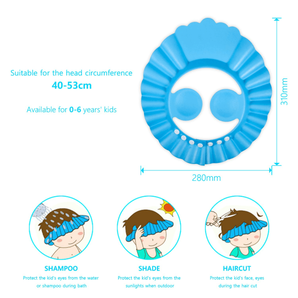 3 duschmössor för barn, skydda ansikte, ögon och öron från