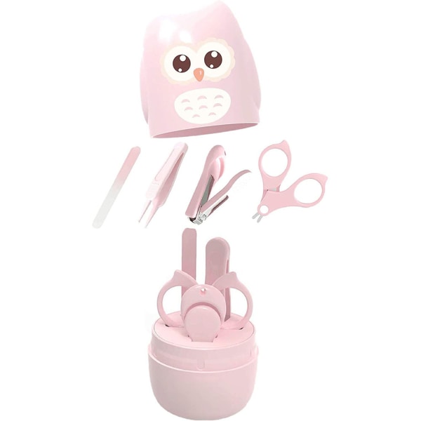 Baby nagelsats, 4-i-1 baby med sött set , baby nagelklippare, sax, nagelfil & pincett-rosa