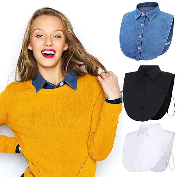 Falsk Krage för Kvinnor - Halvskjorta Stil Blus Avtagbar Krage Black
