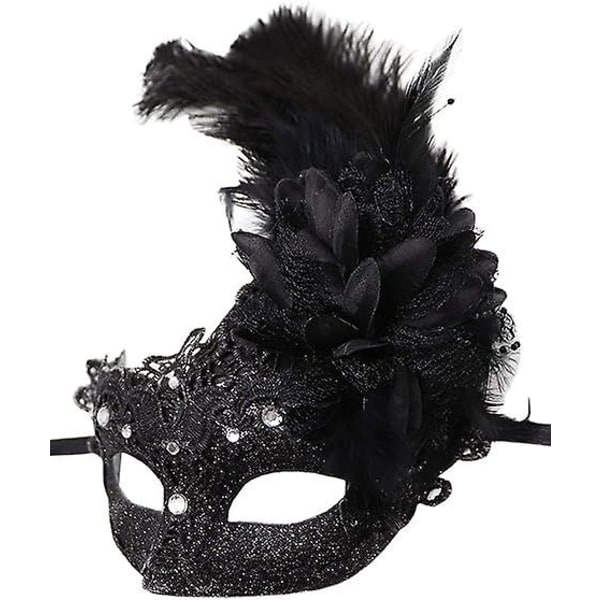 Dammask med fjädrar för maskerad, venetiansk Halloween, Mardi Gras, kostymfest, bal, maskerad