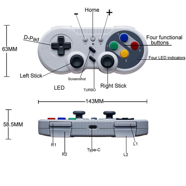 Trådlös Gamepad-kontroll för Nintendo Switch PC Dual Moto