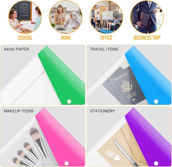 ble Stansfickor A4 Plastfickor 12-pack A4 Mappar Plånböcker Plast Dokumentfiler Popper Plånböcker, A4 Transparenta Fickor med Snäpplås