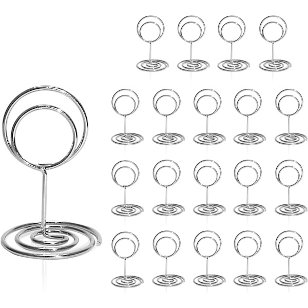 Bordskorthållare 20-pack - 2 tum Mini Bordskorthållare Kort Bordsställ för Bröllopsdekorationer Kontorsmemo (Silver)