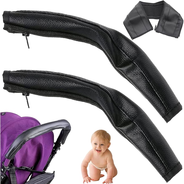 2 stycken skydd, universal skydd, PU-läder vagnhandtag, passar de flesta barnvagnar
