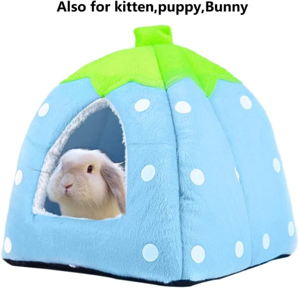 Litet husdjur Vinterhus Multifunktionell Jordgubbe Varm Koja Säng Halkfri Sovsäck för Marsvin Igelkott Ekorre Igelkott Hamster Blå