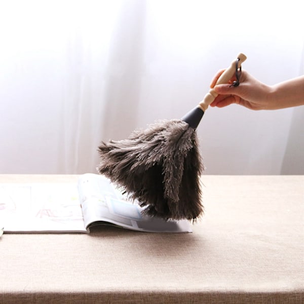 Reusable Ostrich Feather Duster with Anti-Static Wooden Handle