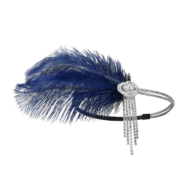 Pannband för kvinnor från 1920-talet Stor Gatsby-inspirerad fjäder navy blue