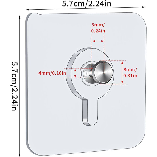12 st Självhäftande väggbildkrokar, 5,5 X 5,5 Cm Bildkrokar Utan Borrning Med Löstagbara Skruvar, Genomskinliga självhäftande Tavelkrokar För Foto F