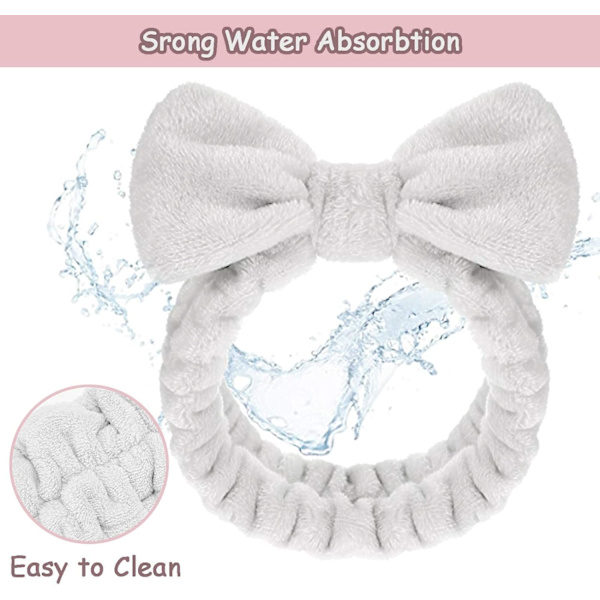 2-pack Bowknot Spa Pannband, Mjuk Korall Fleece Ansiktssminkning Hårinpackning Smink Fluffigt Pannband för Kvinnor Flickor Tvätta Ansiktet Hudvård