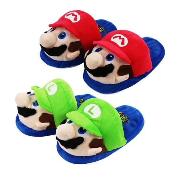Super Mario Bros Tecknade Tofflor Vinter Kvinnor Män Rolig Söt Hem Plysch Sko Barn Inomhus Tofflor Tecknad Plysch Par Tofflor 30-35 Children Luigi