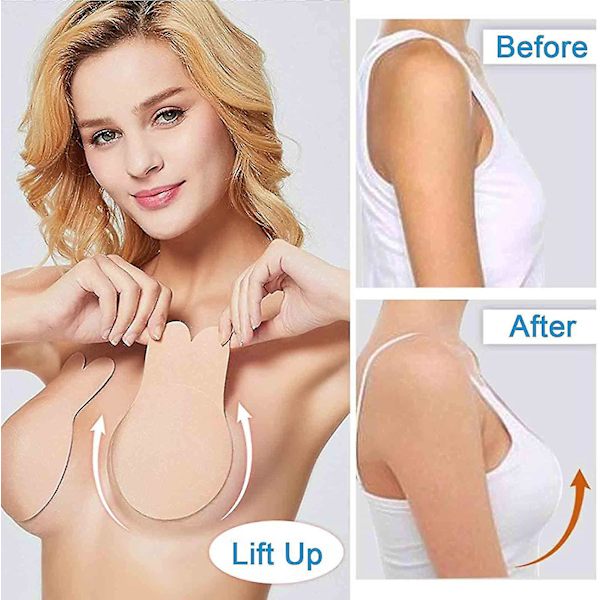 3 par axelbandslösa självhäftande osynliga BH + Nipplecovers Kanin BH L