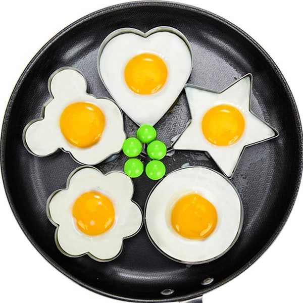 5 Former Non-Stick Stekta Äggform Äggringar med Handtag Rostfritt