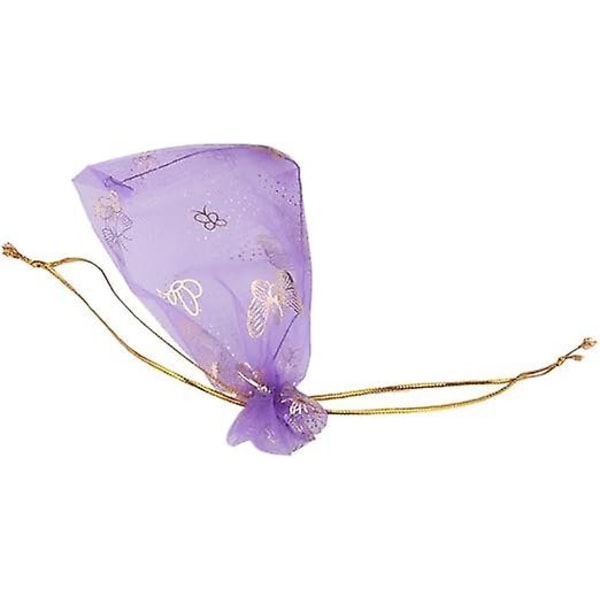 Cirka 100 organza påsar med dragsko för bröllopsfavoriter, 9 x 12 cm (tryck), lila