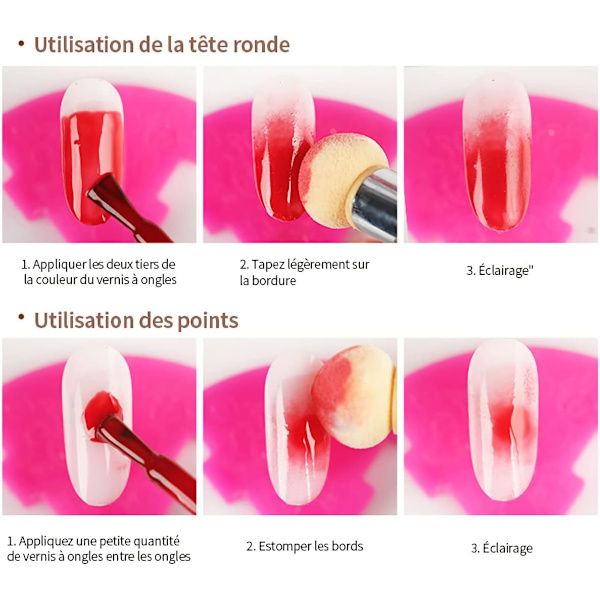 Nagelkonstsvampborste, Dubbelsidig Svampnagelborste Gradient Nai